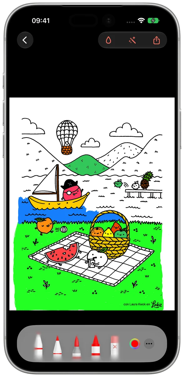 Dibujo de un picnic parcialmente coloreado en el editor